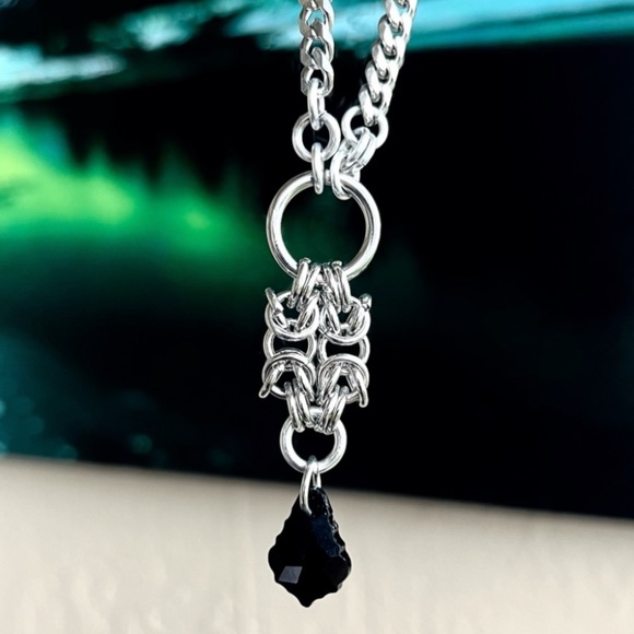 Handmade maille necklace black austrian crystal celtic goth boho - Picture 3 of 13